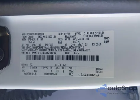 2016 Ford F-150 Xlt z USA, uszkodzony, nr VIN 1FTFW1EF3GKD79036